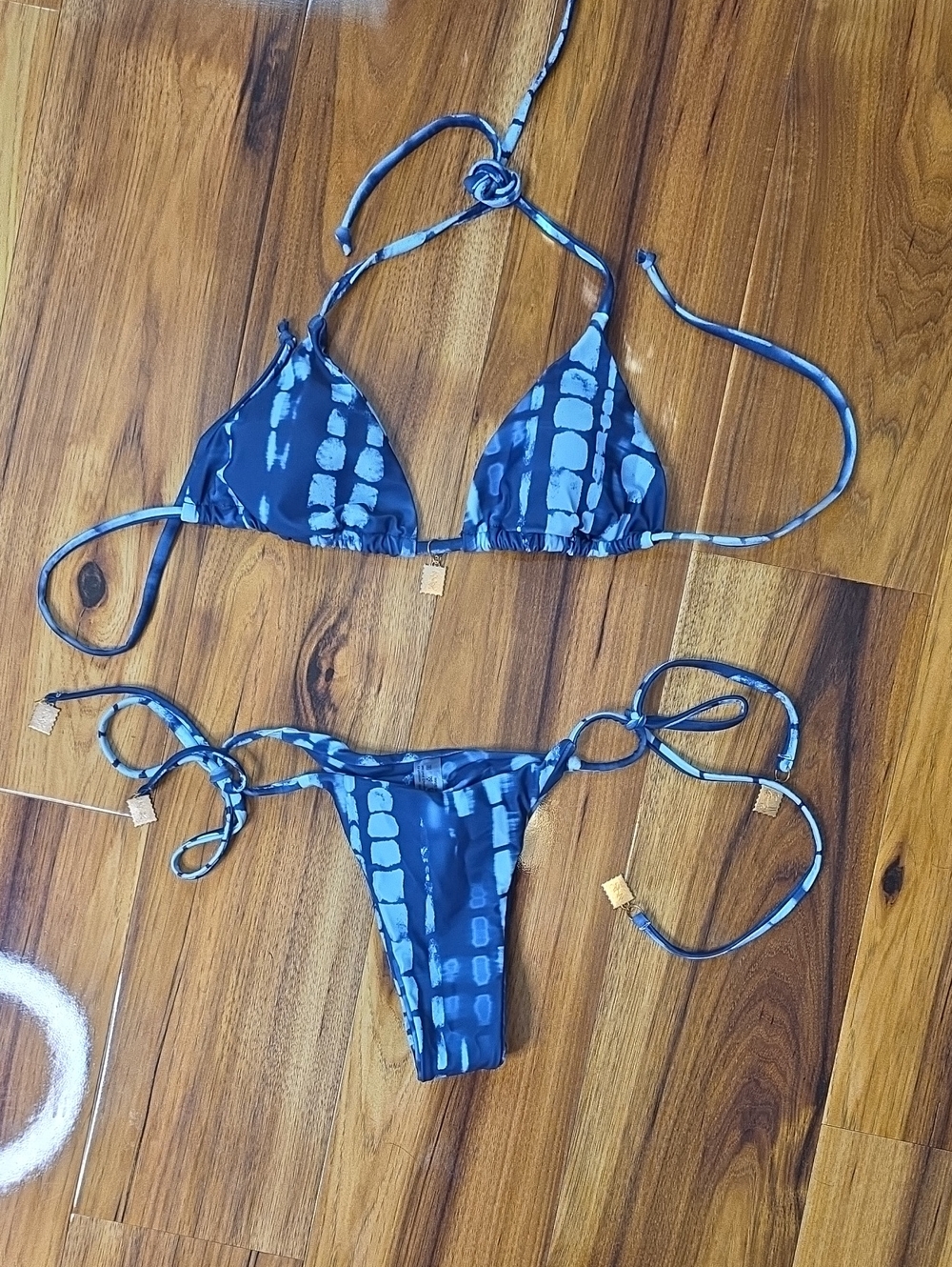 Blue Tie-Dye String Bikini w/ Gold Accents - NWOT